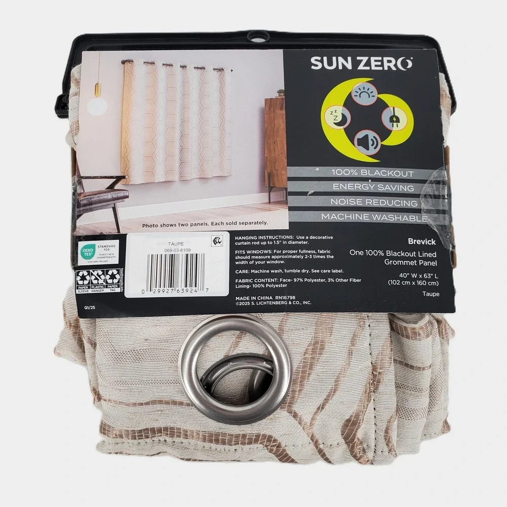 Sun Zero Brevick Taupe 100% Total Blackout Grommet Window Panel 40x63 1 Panel